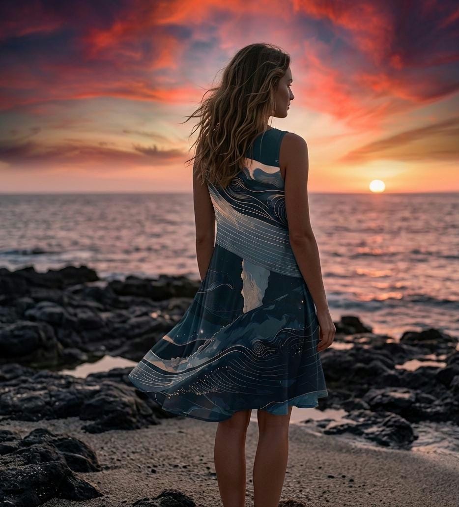 Whale Art A-Line Dress | Coastal Sleeveless Pocket Dress