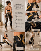 Black Gold Abstract Leggings | High Waist Yoga Pants