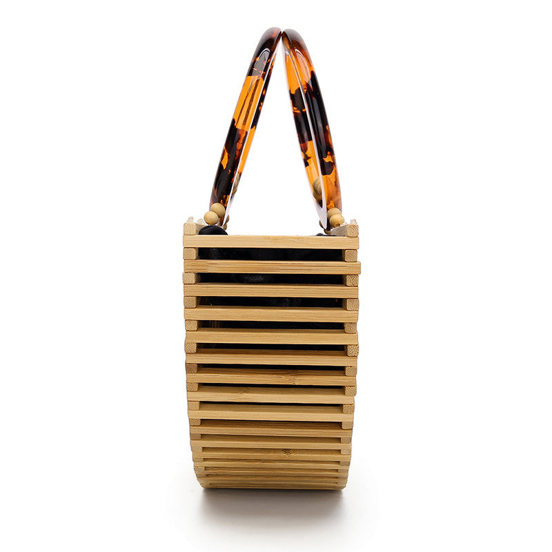 Women's bamboo and acrylic woven beach bag in small or large size