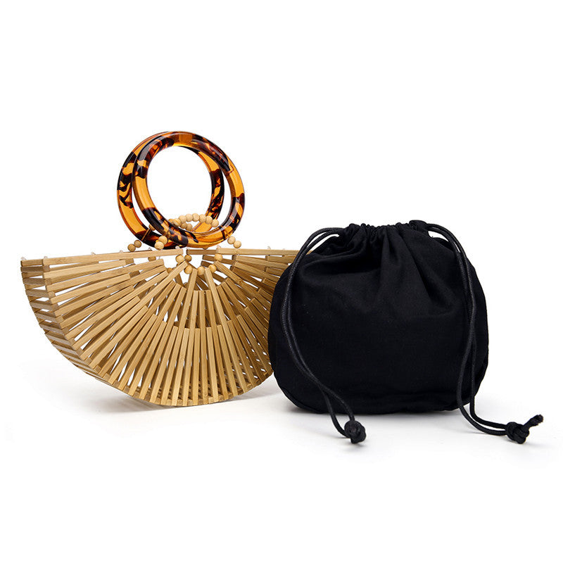 Women's bamboo and acrylic woven beach bag in small or large size