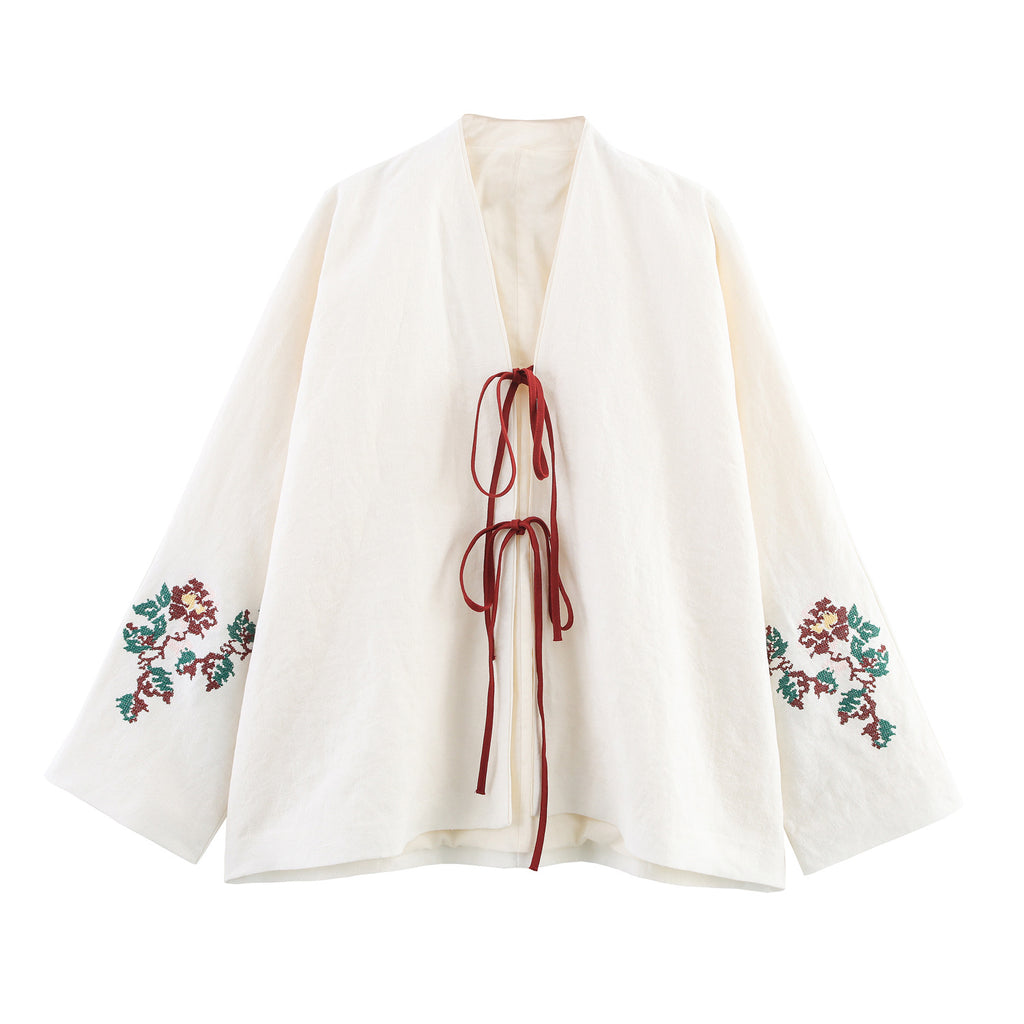 Women's off-white embroidered kimono jacket