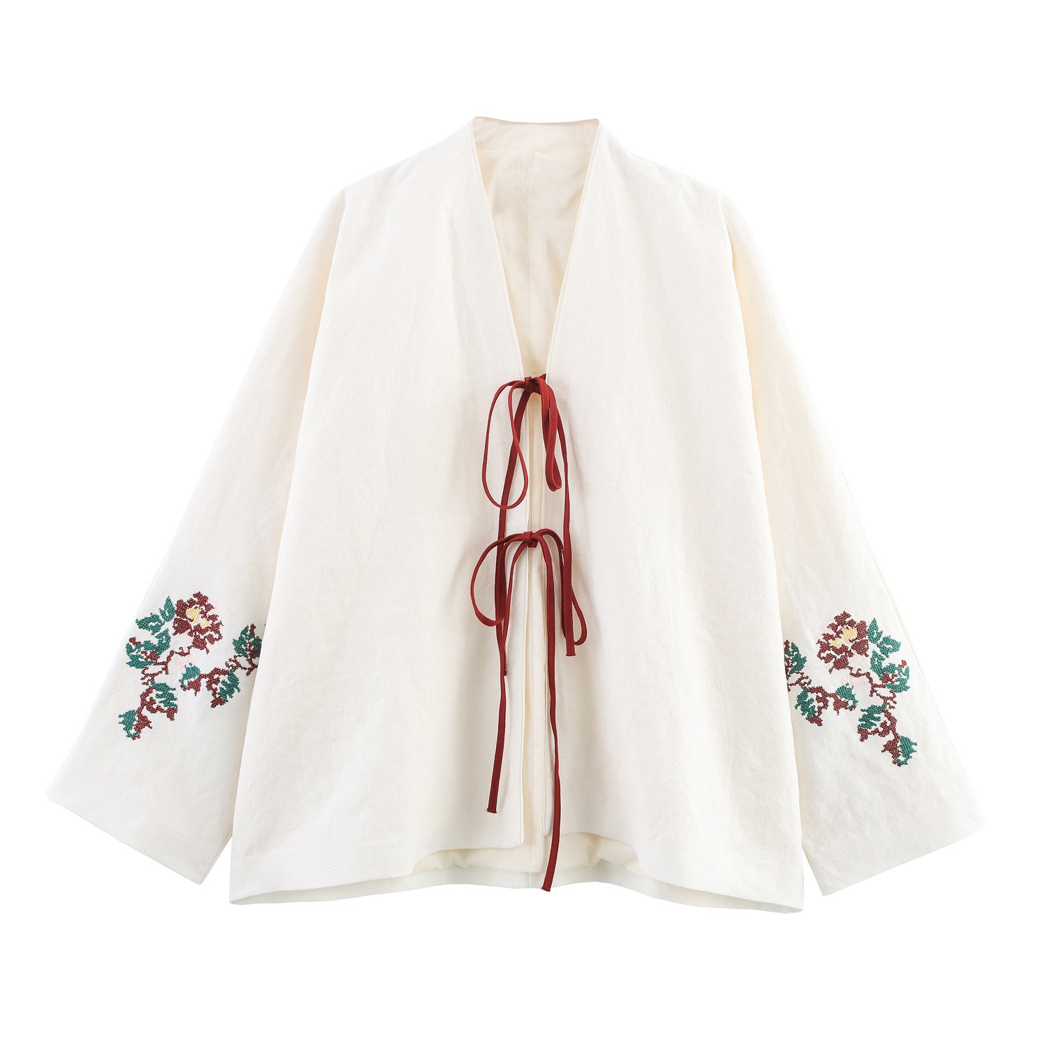 Women's off-white embroidered kimono jacket