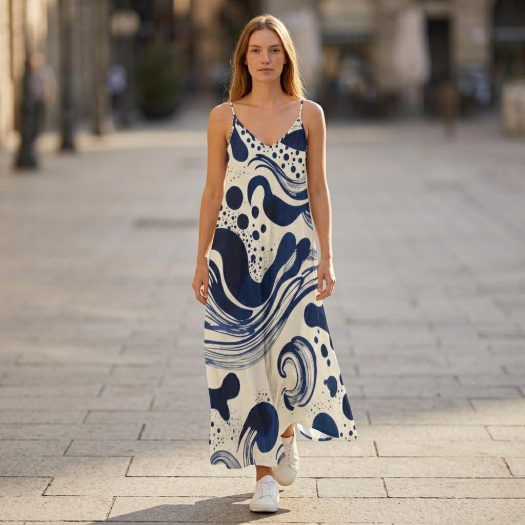 Blue White Slip Maxi Dress | Elegant Mediterranean Vacation Dress