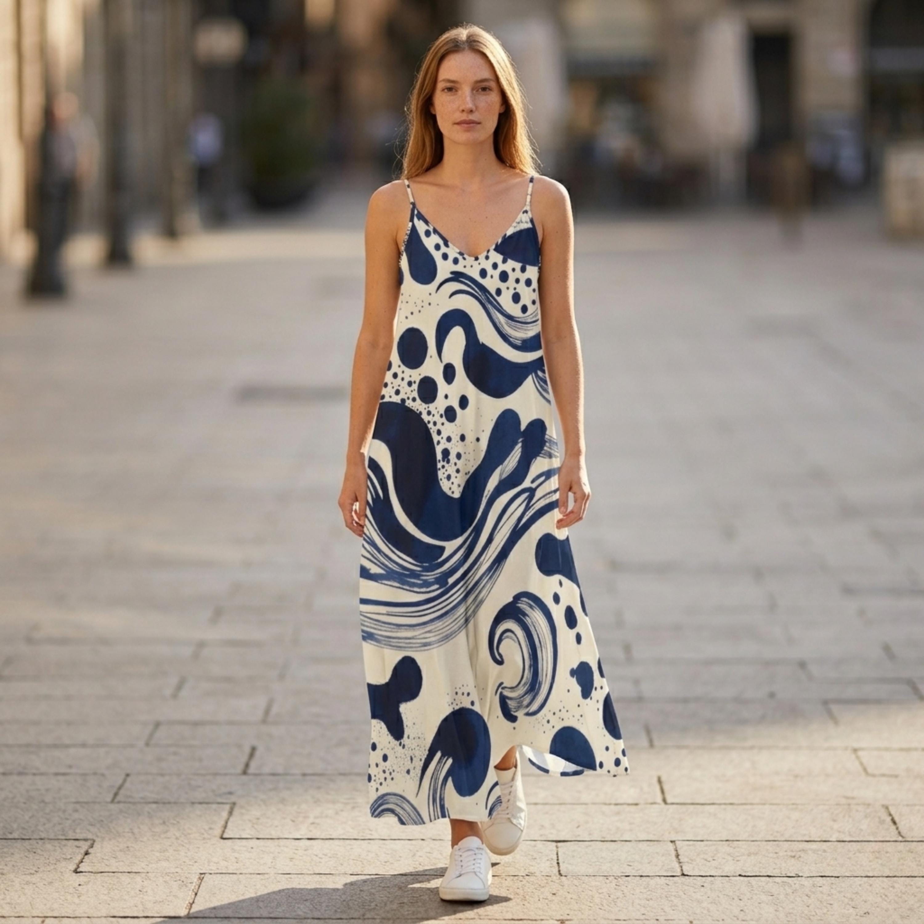 Blue White Slip Maxi Dress | Elegant Mediterranean Vacation Dress