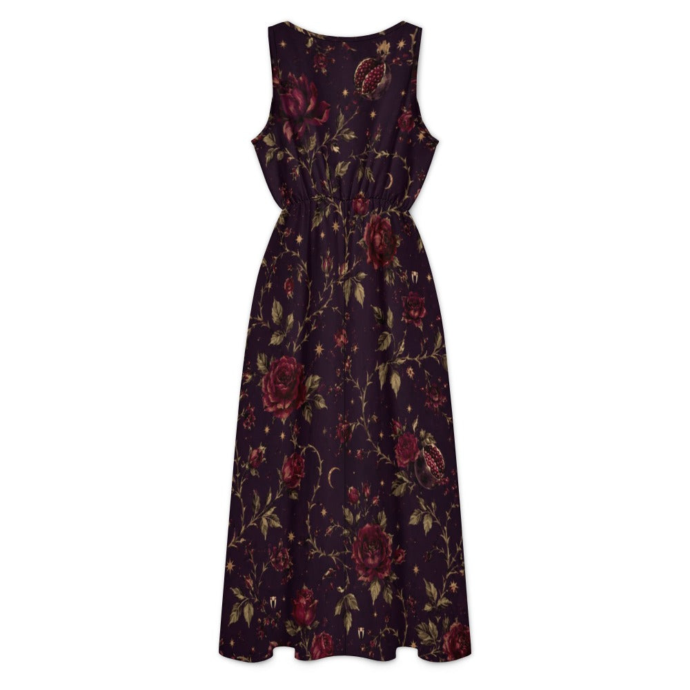 Plum Botanical Maxi Dress with Pockets | V-Neck Resort Dress