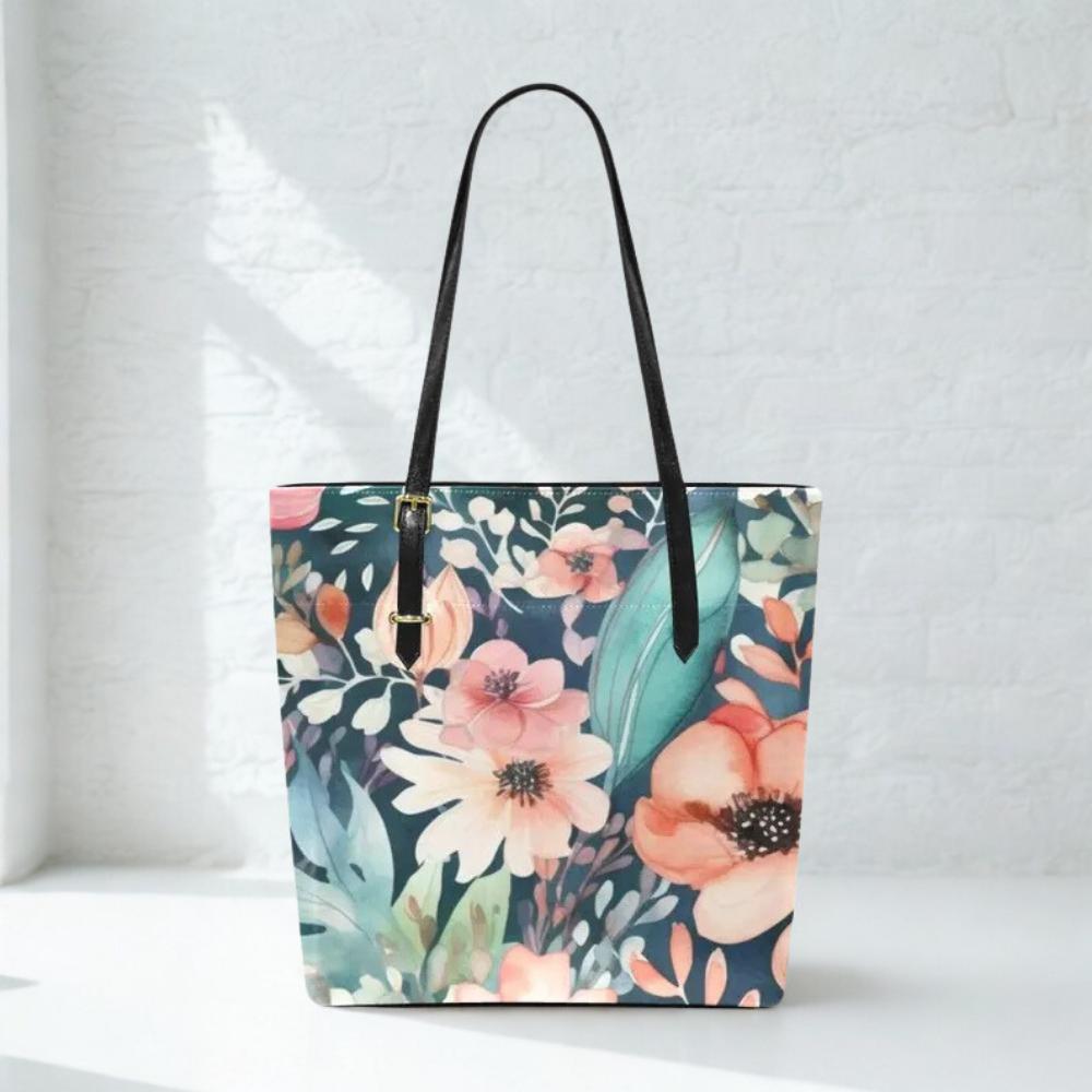 Floral Matching Tote Bag | PU Leather Summer Vacation Purse