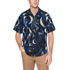 Men’s Celestial Moon Hawaiian Shirt | Navy Owl Camp Collar