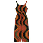 Retro Wave Wide-Leg Jumpsuit with Pockets | 70s Black Terracotta