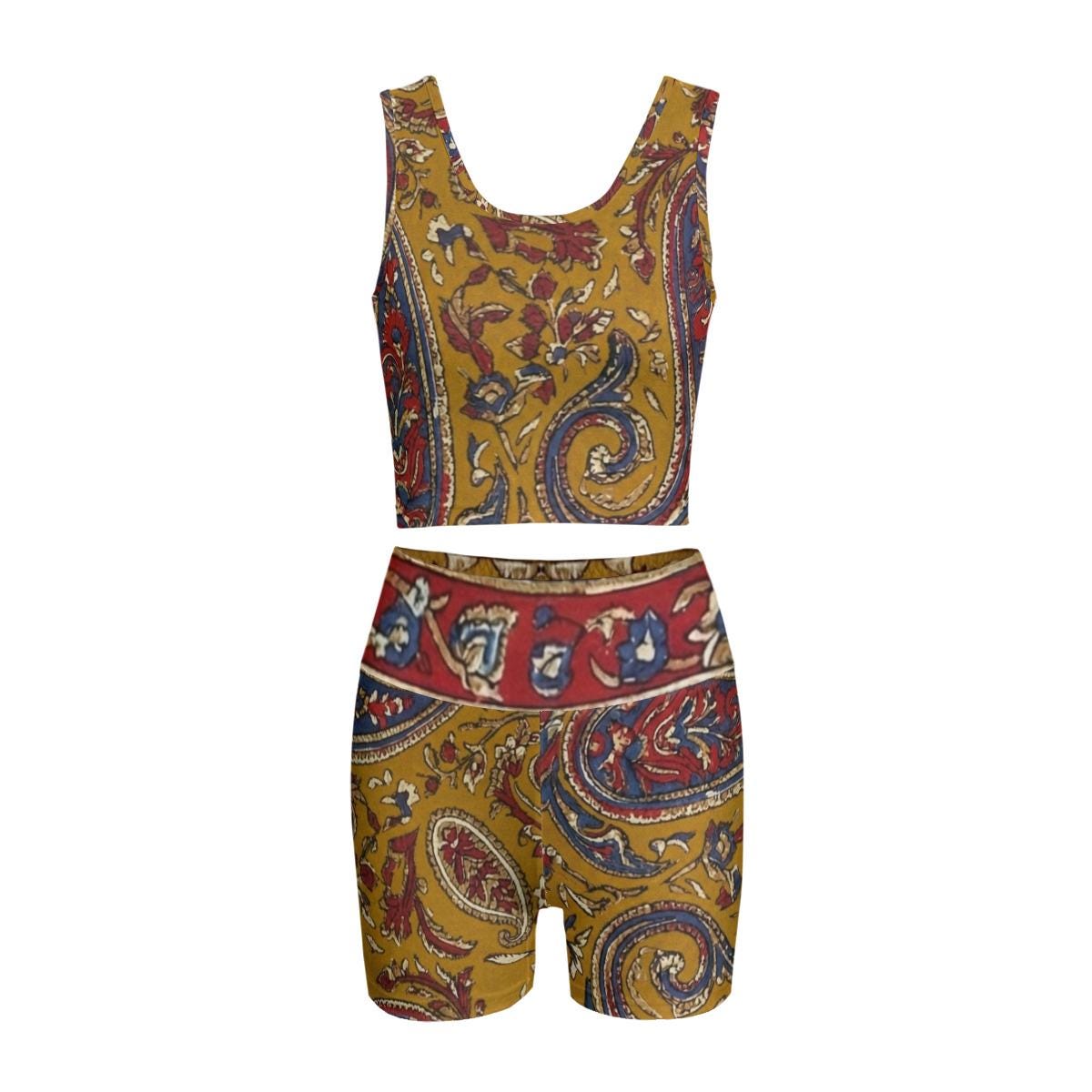 Boho Paisley Yoga Set | High Waist Shorts & Crop Top