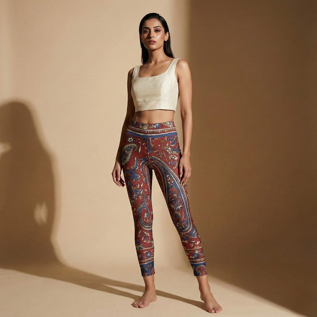 Red Boho Paisley Leggings | High Waist Festival Yoga Pants