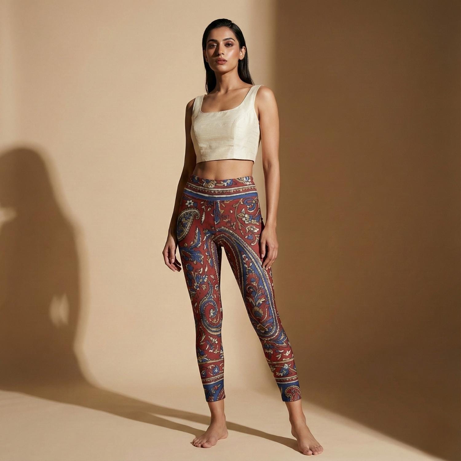 Red Boho Paisley Leggings | High Waist Festival Yoga Pants