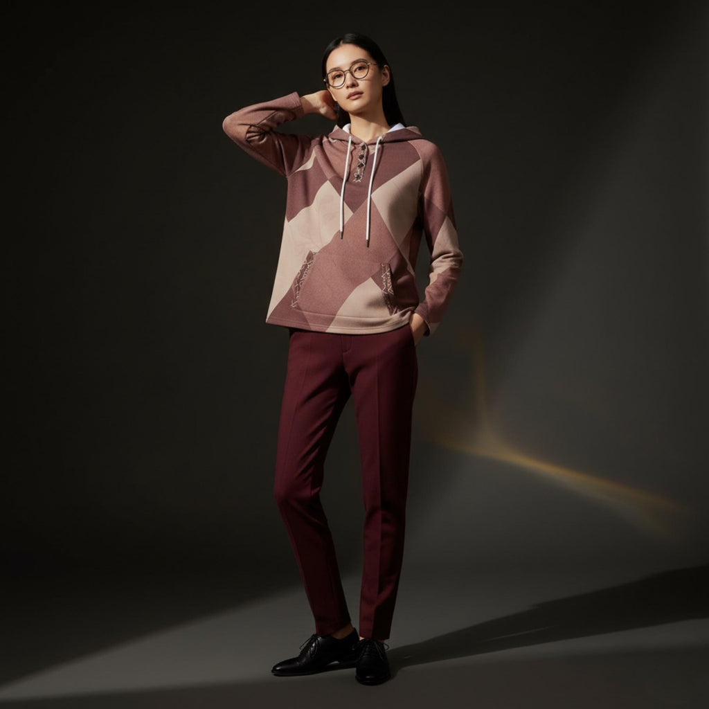 Burgundy Geometric Hoodie | Quiet Luxury Artwear Pullover