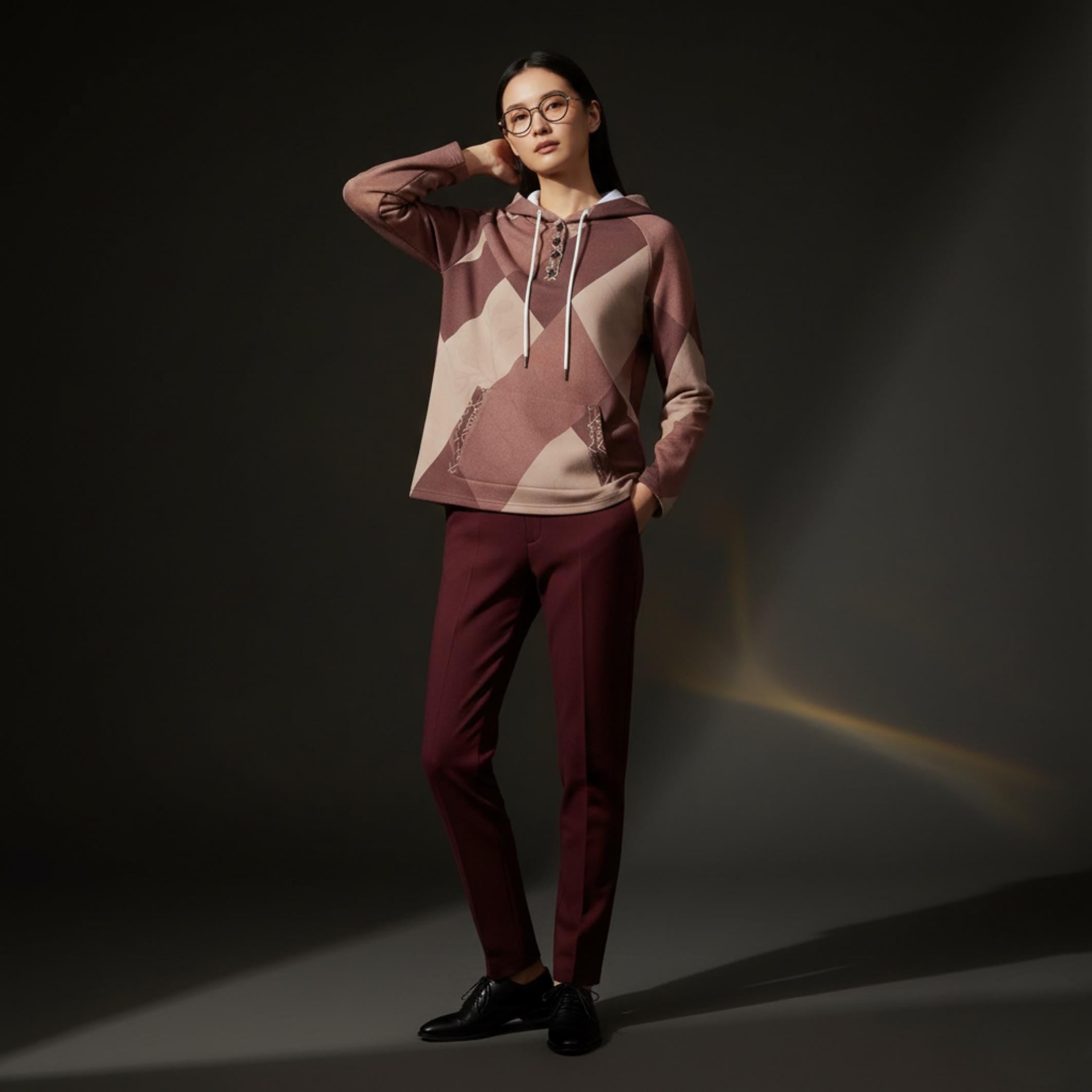 Burgundy Geometric Hoodie | Quiet Luxury Artwear Pullover