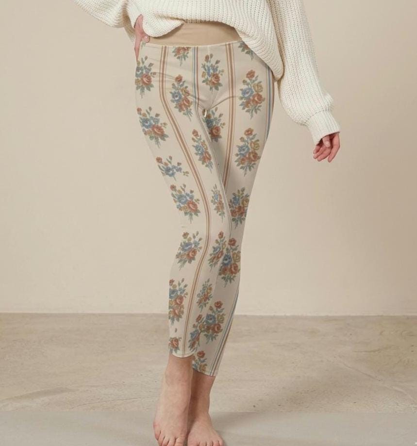 Vintage Floral Leggings | Cottagecore Stretch Yoga Pants