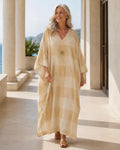 Beige Plaid Kaftan Dress | Oversized Resort Cover-Up