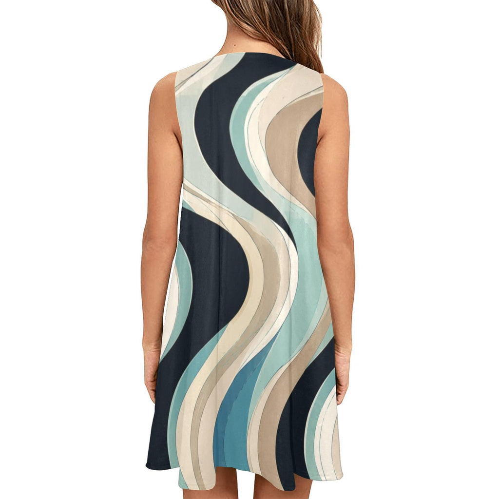 Retro Dress Wave A-Line Dress | Coastal Resort Pocket Mini Dress