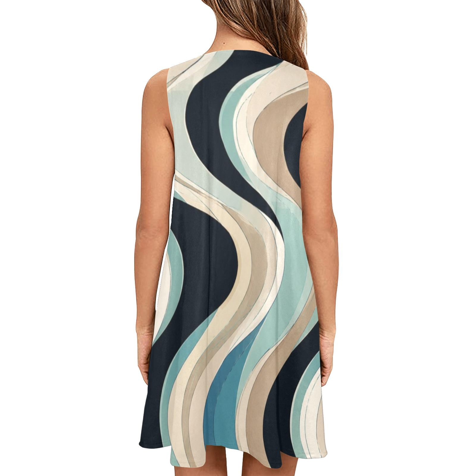 Retro Dress Wave A-Line Dress | Coastal Resort Pocket Mini Dress