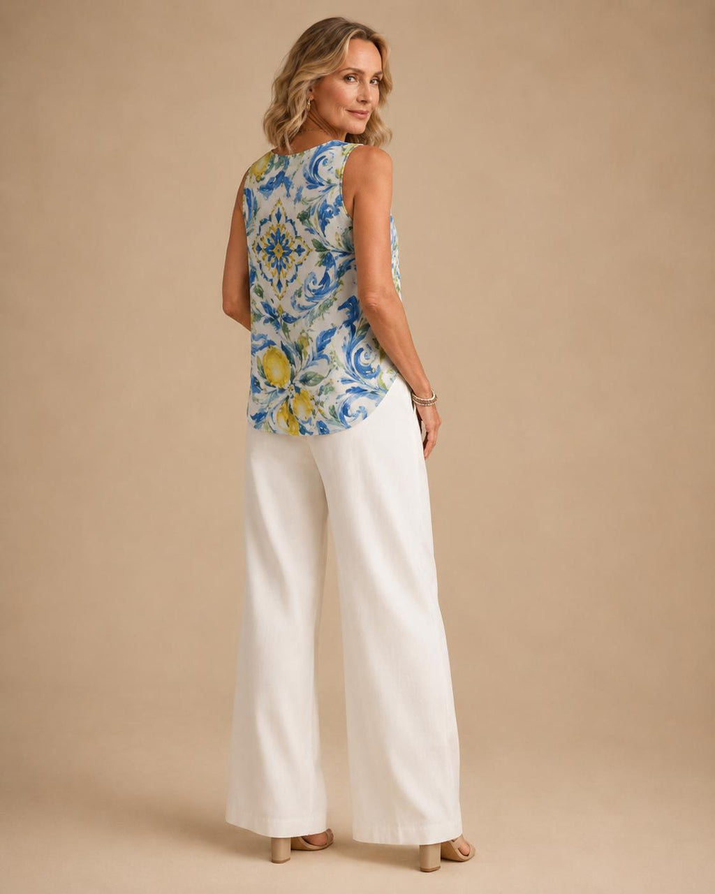 Mediterranean Lemon V-Neck Top | Amalfi Sleeveless Blouse