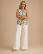 Mediterranean Lemon V-Neck Top | Amalfi Sleeveless Blouse
