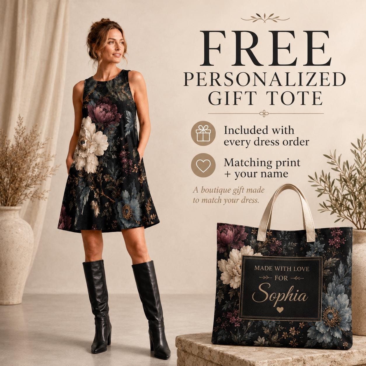Dark Botanical A-Line Dress | Gothic Floral Pocket Mini Dress
