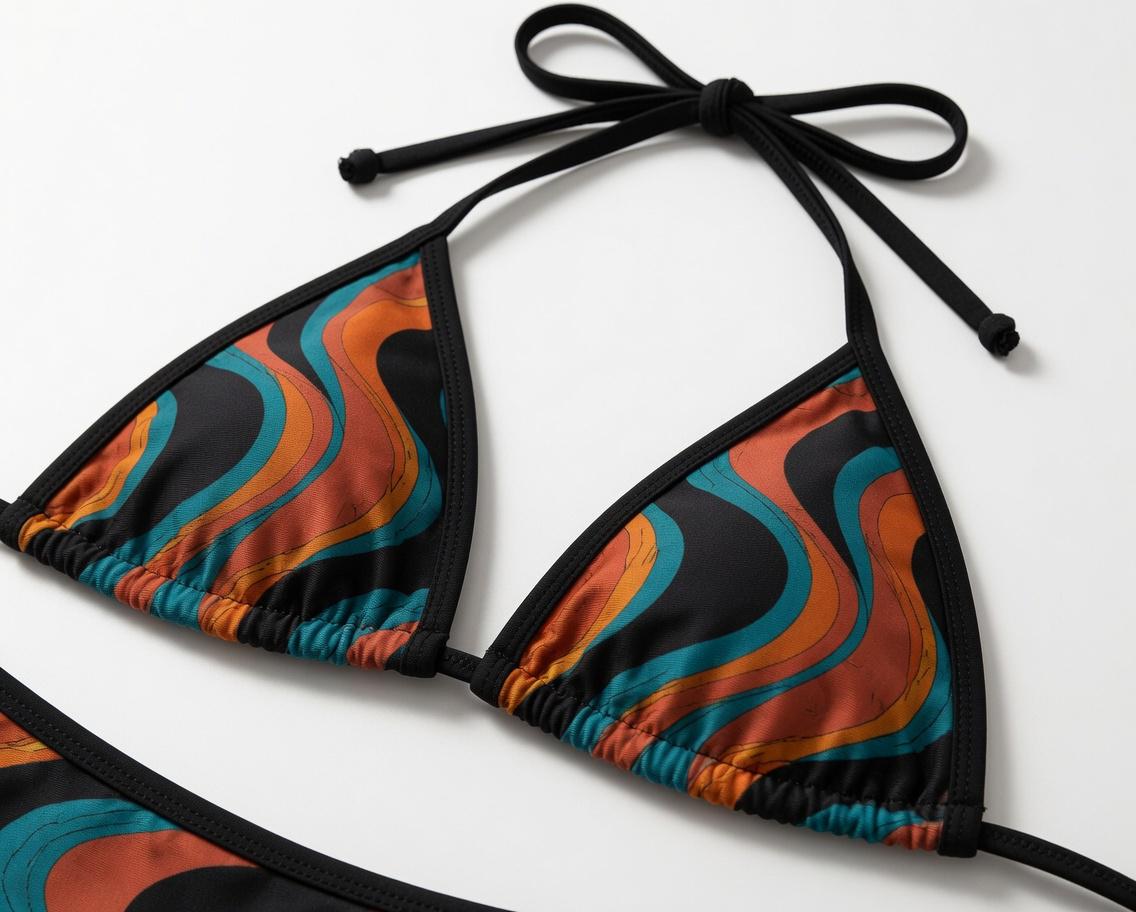 Retro Wave Bikini Set | Contrast Trim Triangle Swimsuit