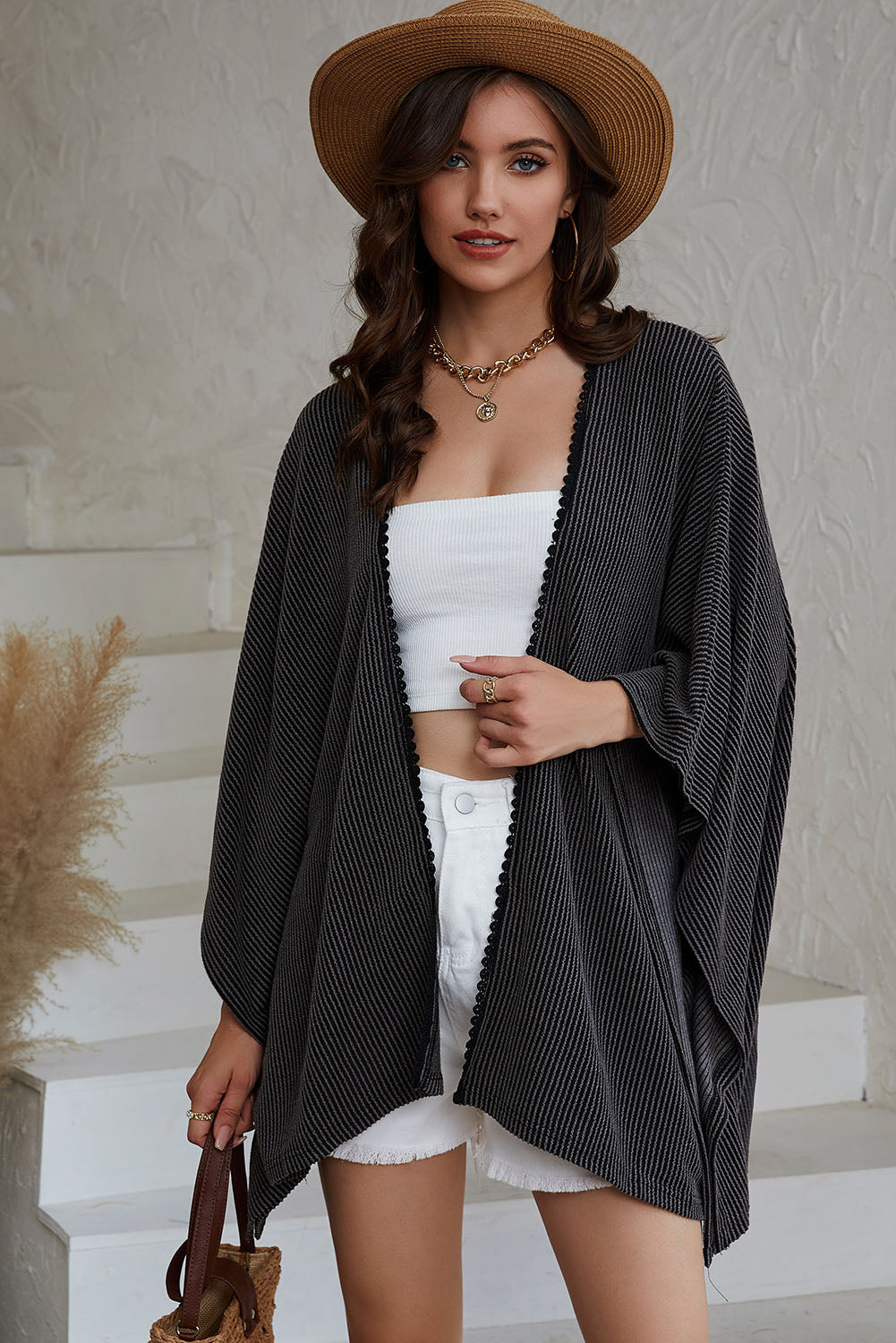Women's oversized ribbed kimono layering cardigan