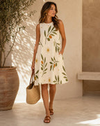 Olive Branch A-Line Dress | Mediterranean Coastal Resort Dress