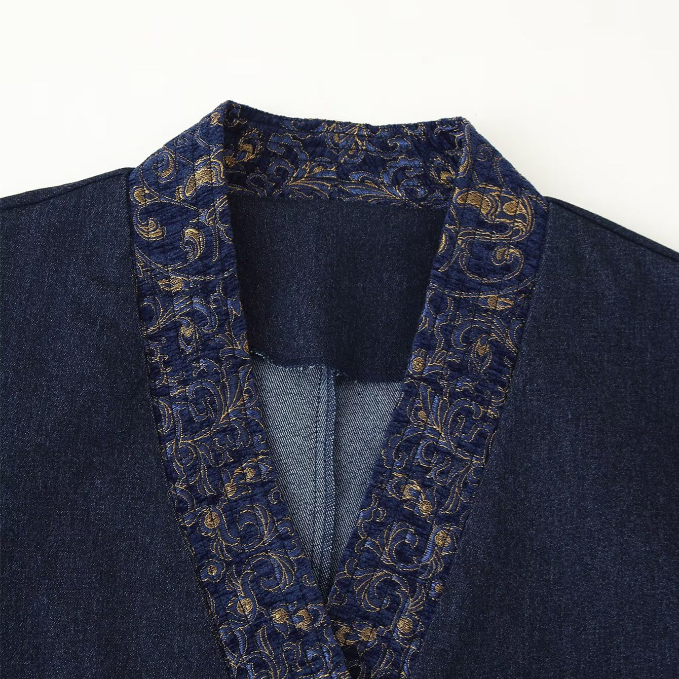 Women's long-sleeve polyester denim-effect kimono jacket