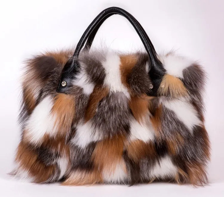 Women's textured fur shoulder bag in multicolor, gray, rose or royal blue