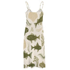 Coastal Fish Print Maxi Dress | Elegant Mediterranean Resort Dress