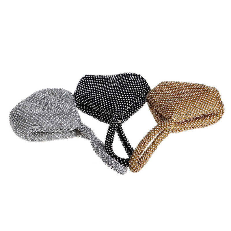 Women's rhinestone wristlet evening bag in gold, silver or black