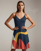 Abstract Midi Slip Dress | Retro Artistic Resort Dress