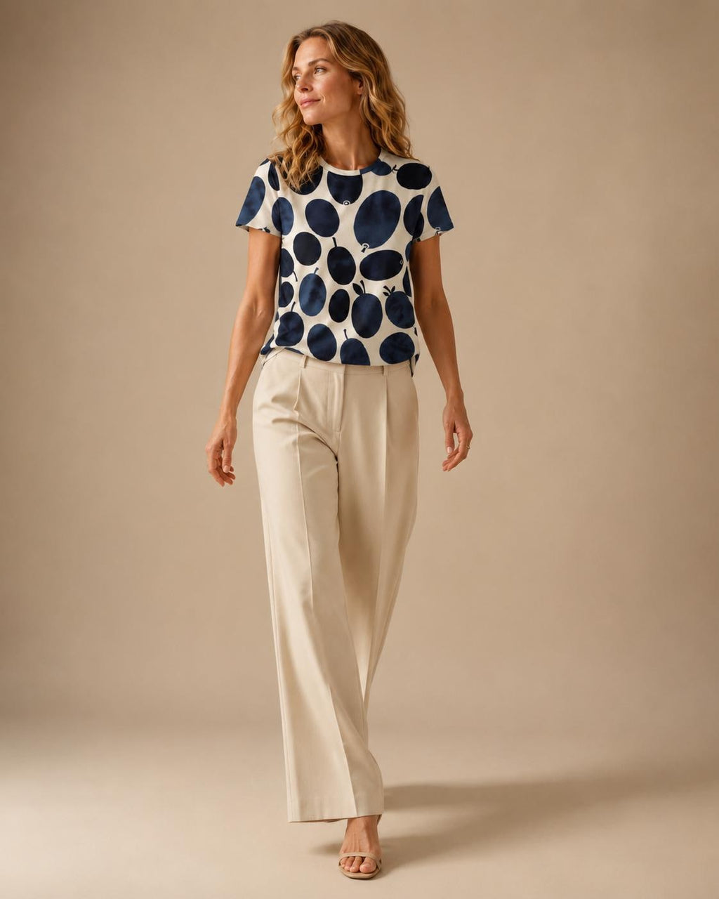 Abstract Navy Fruit Cotton T-Shirt | Mediterranean Market Tee