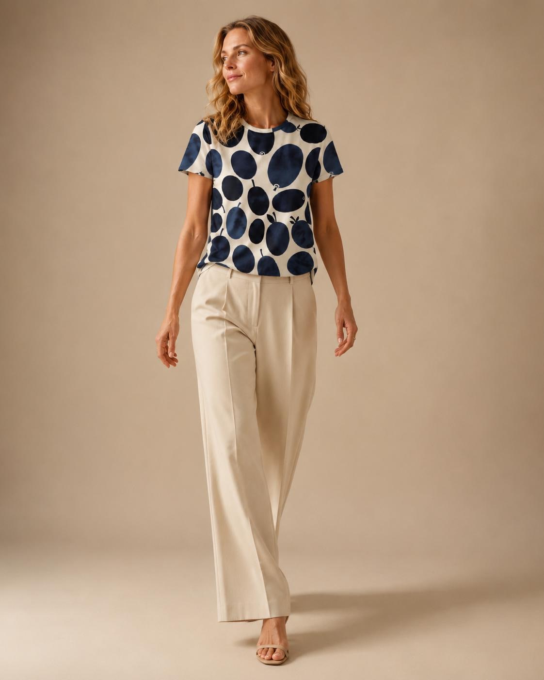 Abstract Navy Fruit Cotton T-Shirt | Mediterranean Market Tee