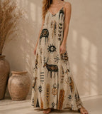Tribal Art Maxi Dress | Earth Tone Boho Resort Sundress