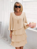 Relaxed Round-Neck Three-Quarter Sleeve Dress