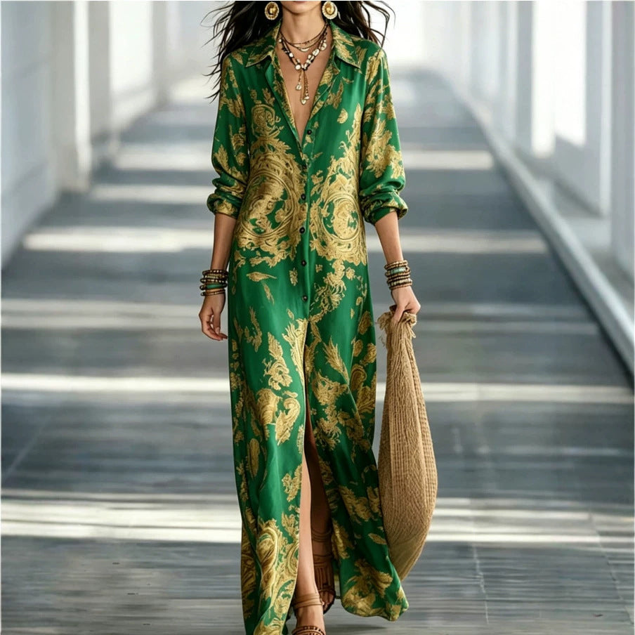 Blue Floral Three-Quarter Sleeve Maxi Dress