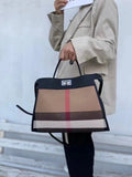 Women's striped 35cm shoulder tote bag in black, green, red or caramel
