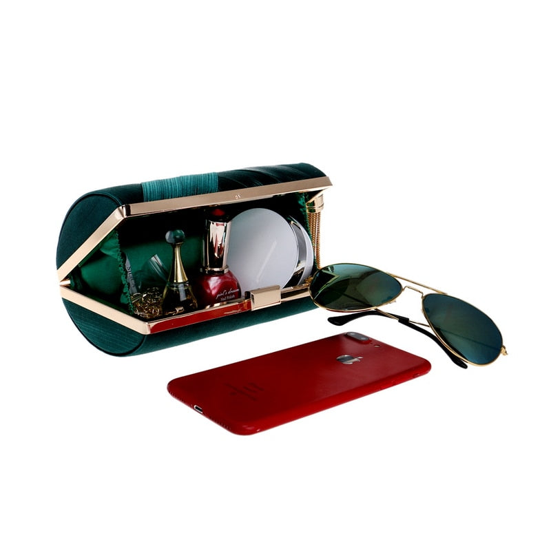 Women's mini tassel chain evening clutch in green, gold, black or silver