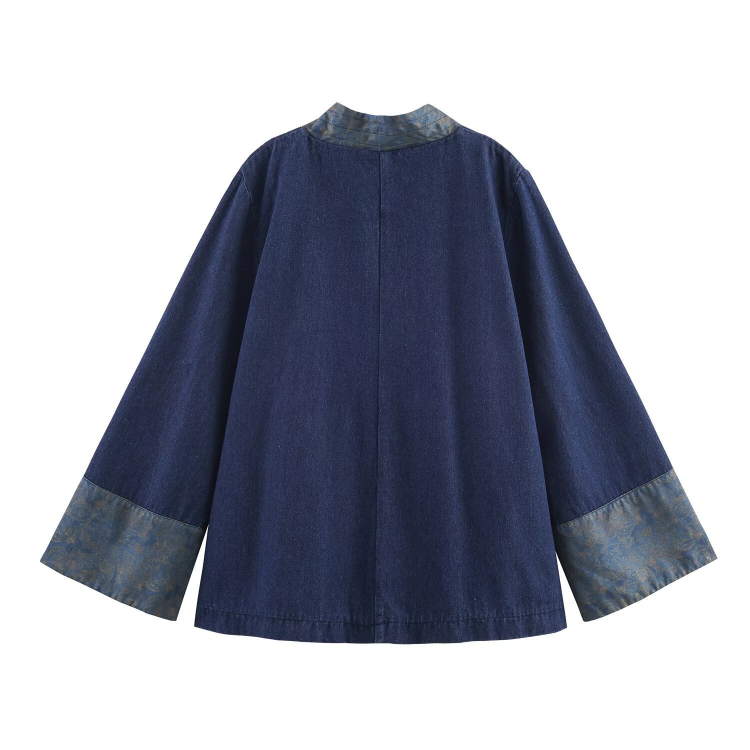 Long-sleeve button-front kimono jacket in denim blue