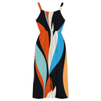 Retro Geometric Wide-Leg Jumpsuit with Pockets | Teal Terracotta