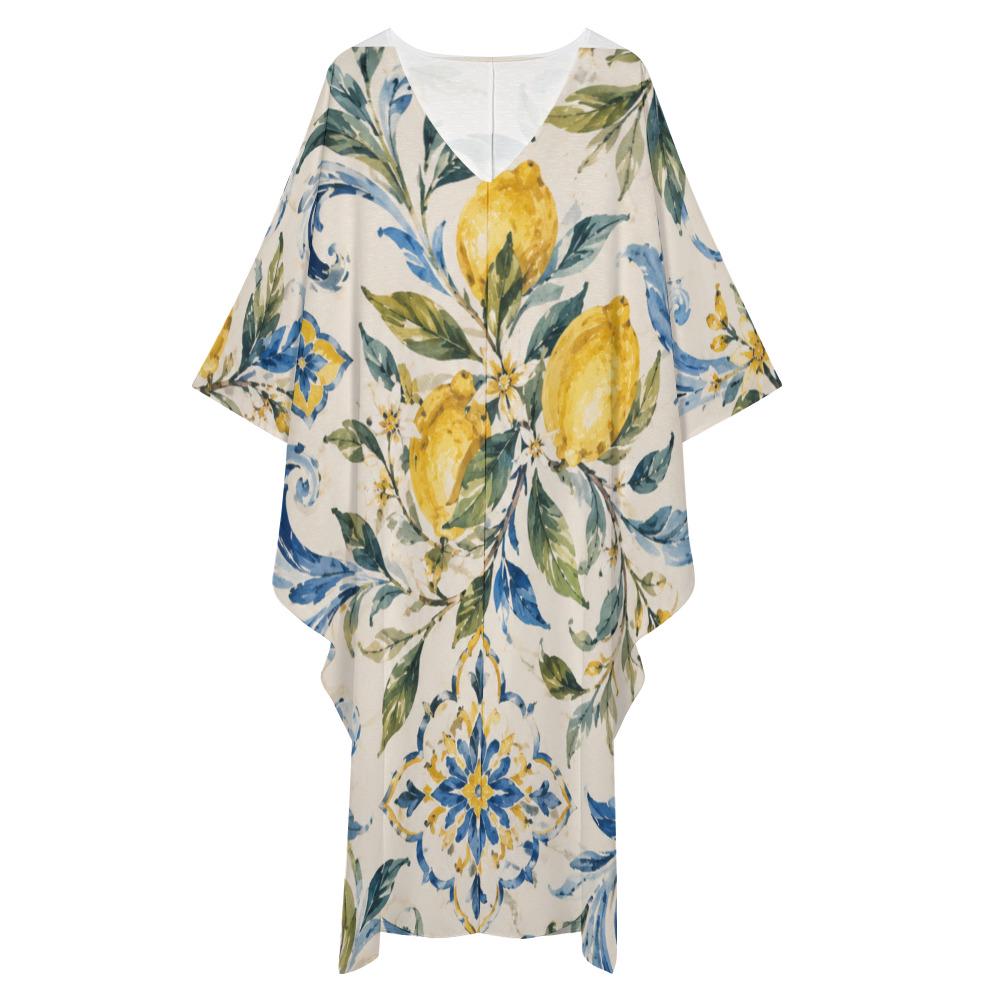 Lemon Kaftan Dress | Mediterranean Beach Cover-Up Resort Maxi