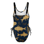 Navy Gold Fish One-Piece Swimsuit | Nautical Resort Swimwear