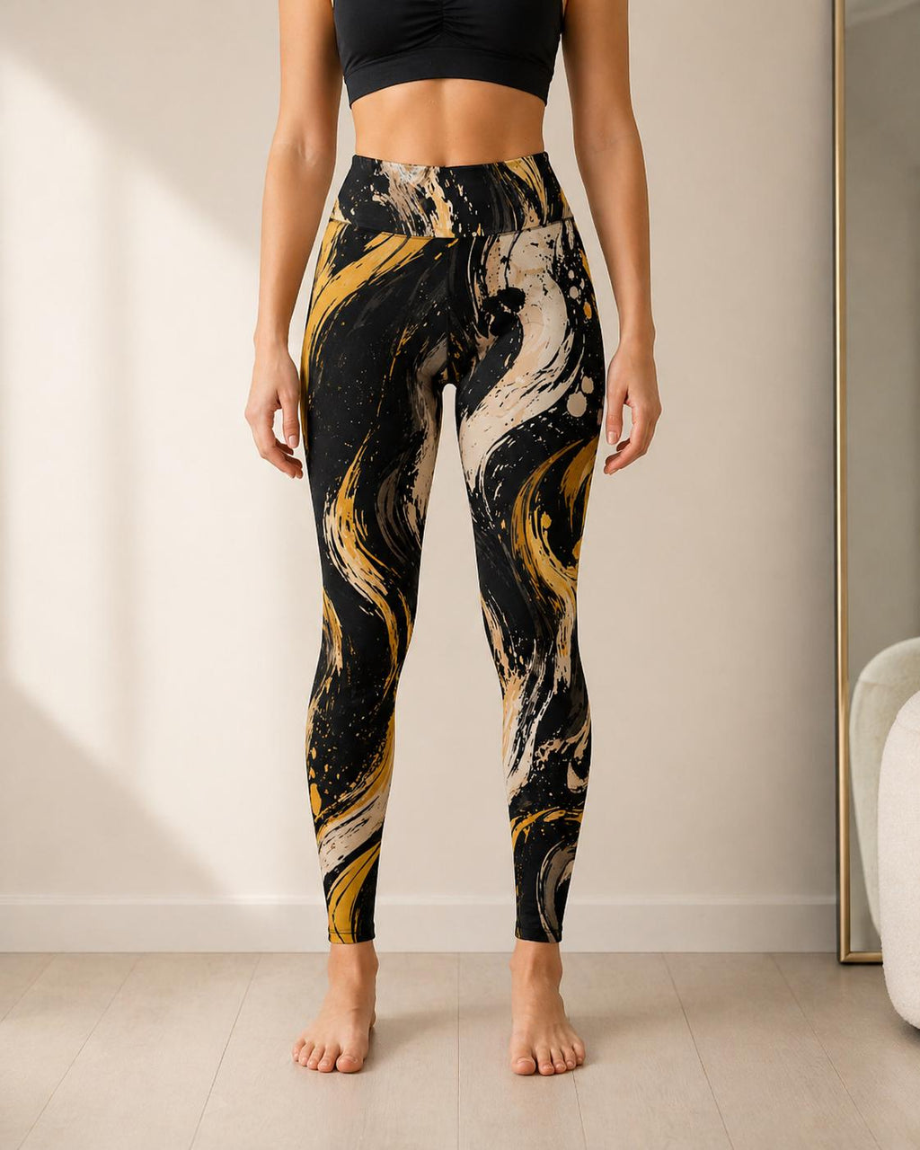Black Gold Abstract Leggings | High Waist Yoga Pants