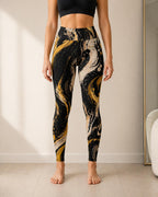 Black Gold Abstract Leggings | High Waist Yoga Pants