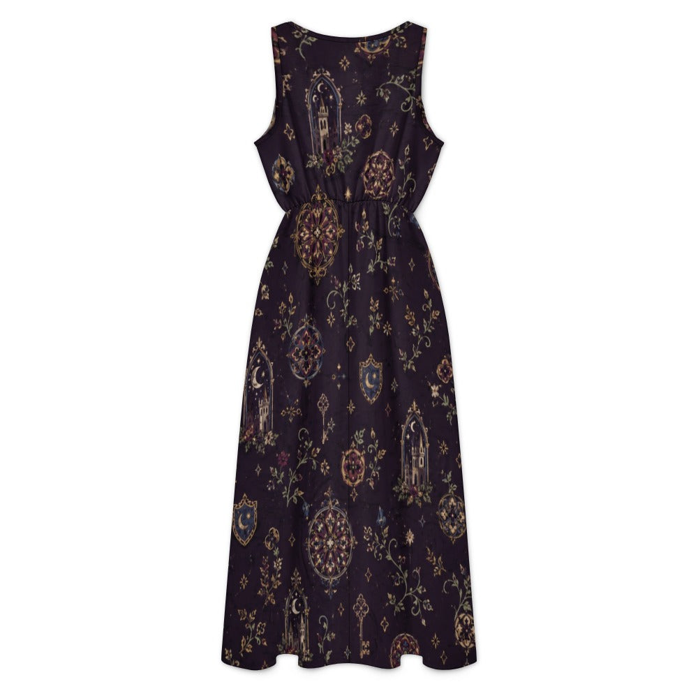 Burgundy Floral Maxi Dress with Pockets | V-Neck Resort Dress