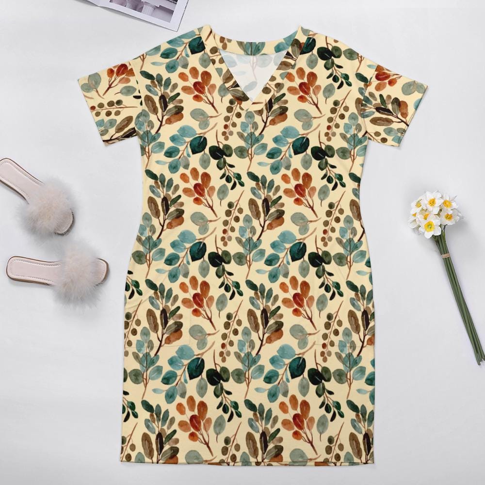 Botanical V-Neck Pocket Midi Dress | Relaxed Summer Dress