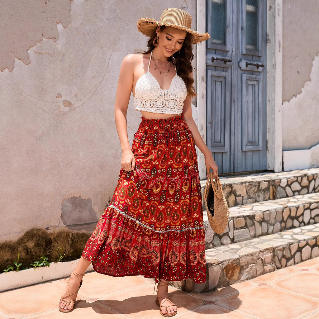 Viscose High-Waist Relaxed Midi Skirt