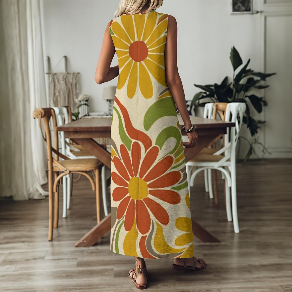 Retro Floral Maxi Dress | Boho Sleeveless Summer Dress