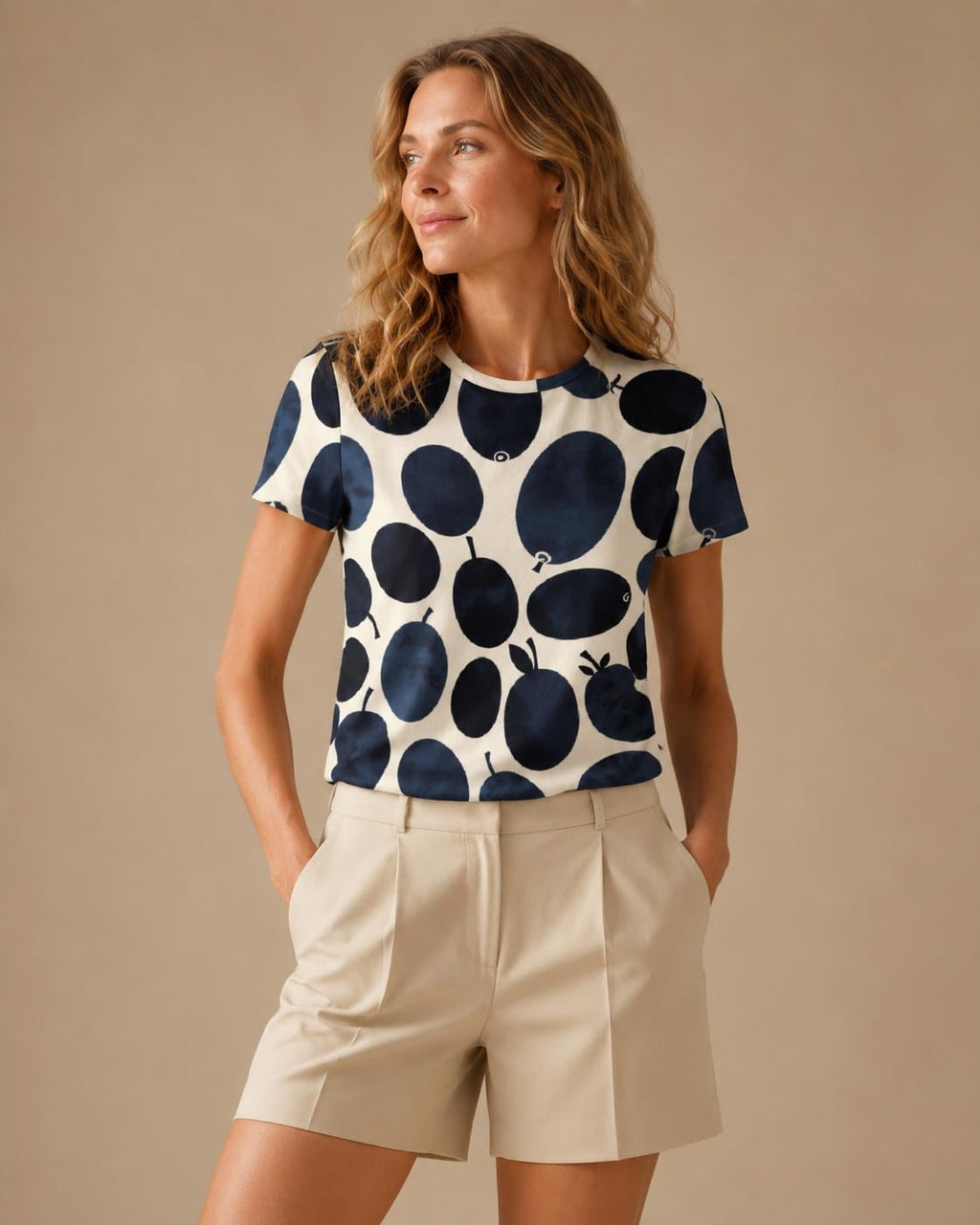Abstract Navy Fruit Cotton T-Shirt | Mediterranean Market Tee
